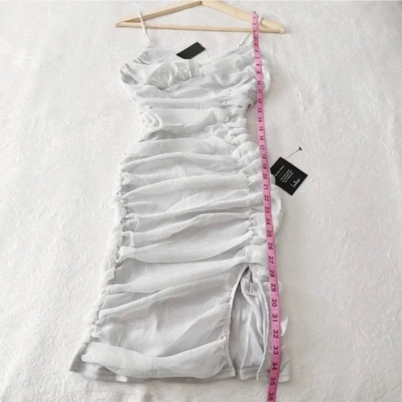 NWT Lulu’s Silver Ruched Mini Dress - Picture 4 of 10